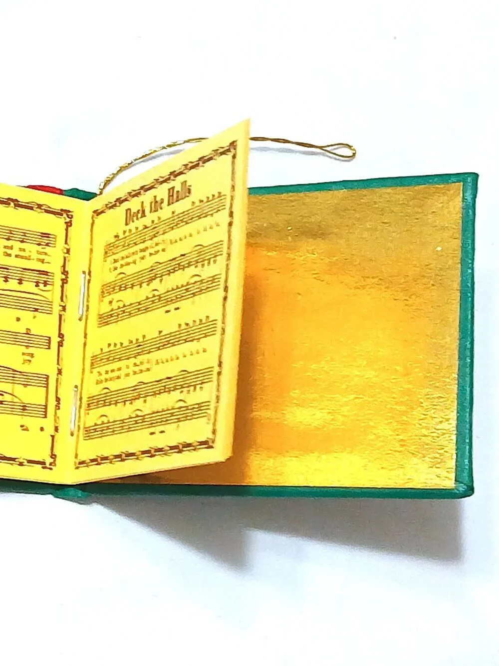 Vintage Christmas Carols Miniature Book Ornament Green Gold Sheet Music